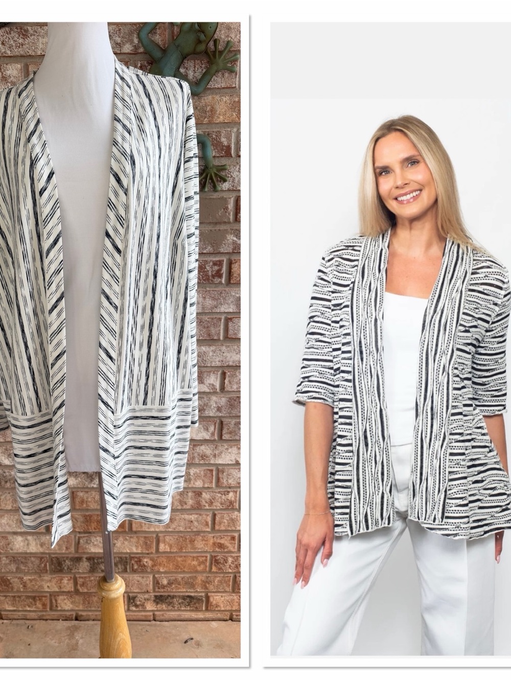 J.Jill/ Women's Black & White Open-Front Knit Cardigan Sweater….181-Hanger